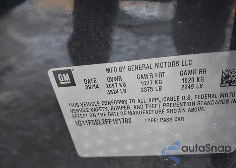 2015 Chevrolet Malibu 1Lz z USA, uszkodzony, nr VIN 1G11F5SL2FF161780